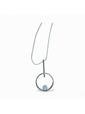 White House Black Market Silver Circle Pendant Necklace, One Large Clear Stone